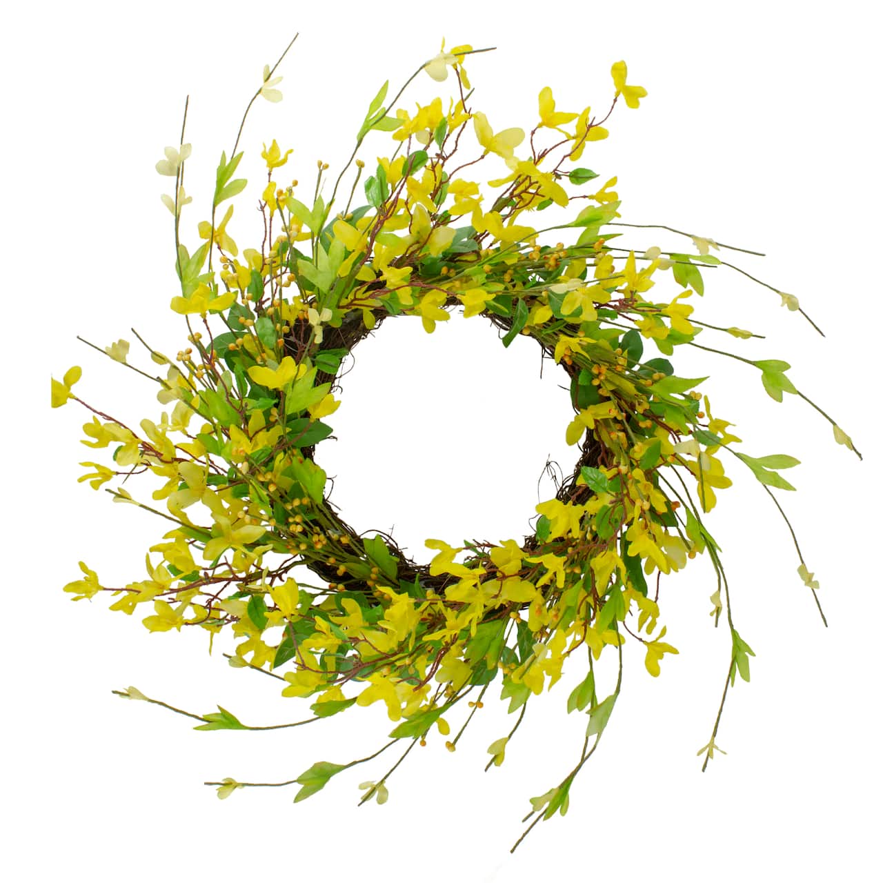 20" Yellow Forsythia & Leaves Artificial Spring Floral Wreath
